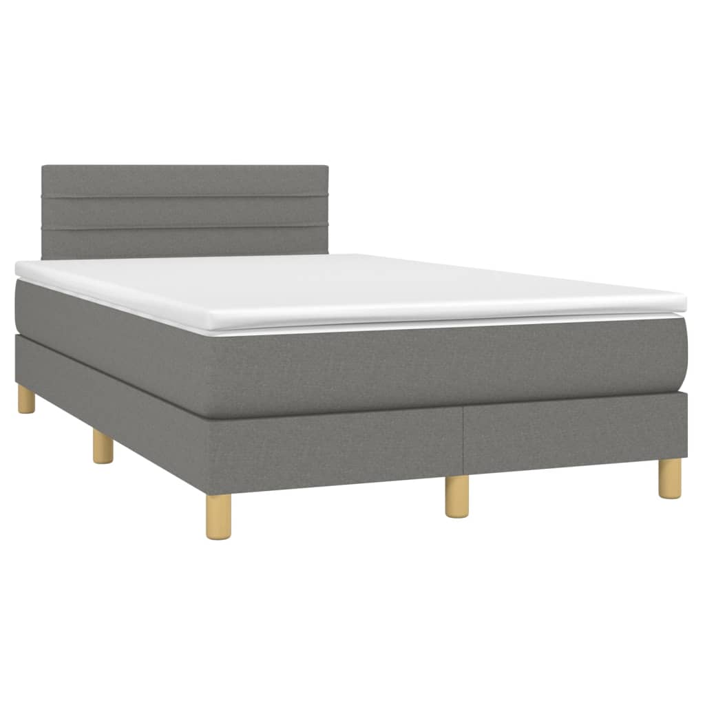 vidaXL Cama box spring con colchón y LED tela gris oscuro 120x200 cm