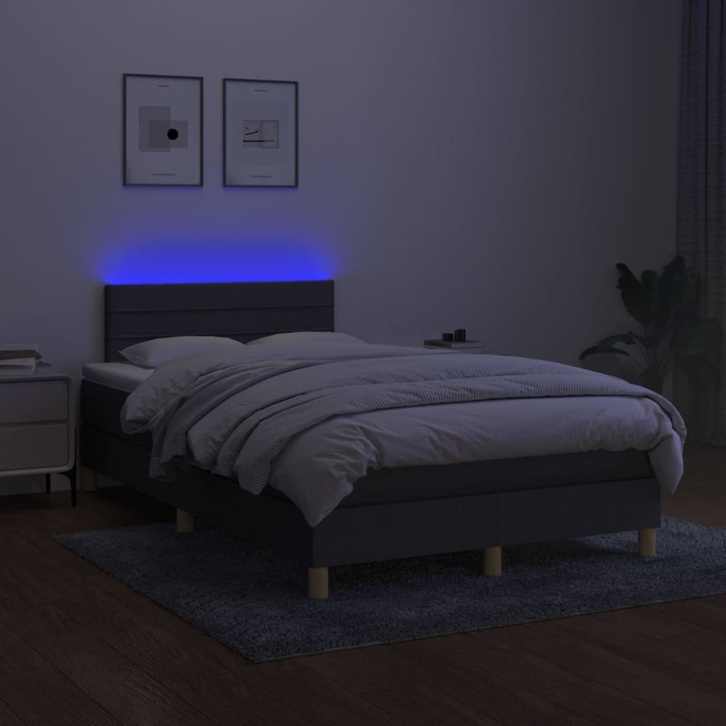 vidaXL Cama box spring con colchón y LED tela gris oscuro 120x200 cm