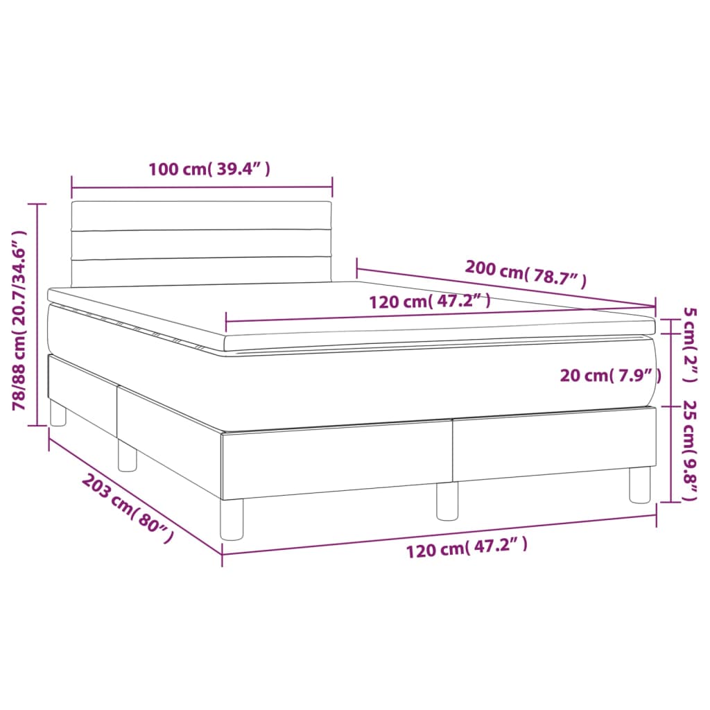 vidaXL Cama box spring con colchón y LED tela gris oscuro 120x200 cm