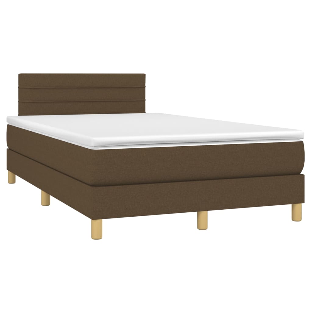 vidaXL Cama box spring con colchón y LED tela marrón oscuro 120x200 cm