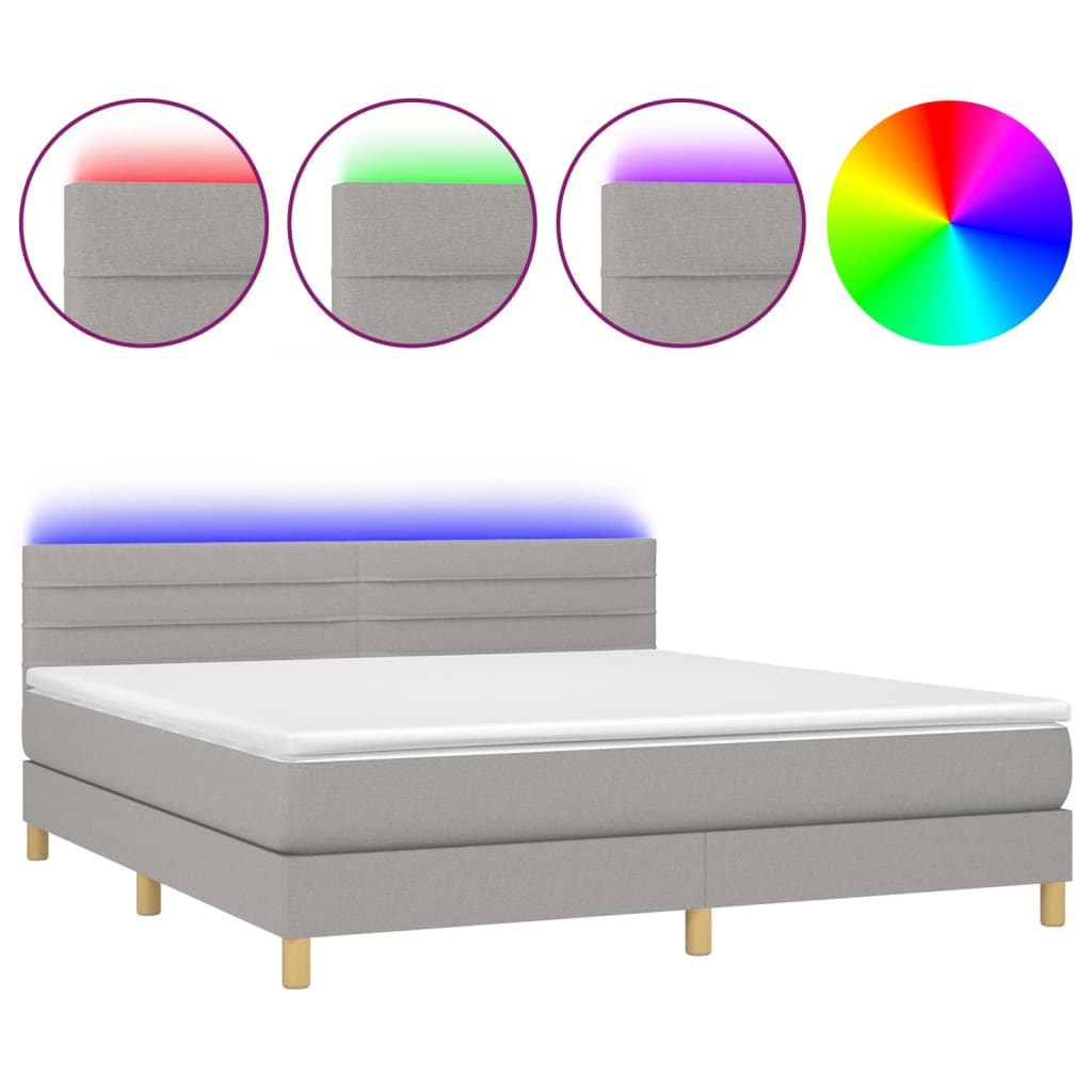 vidaXL Cama box spring con colchón tela y LED gris claro 160x200 cm