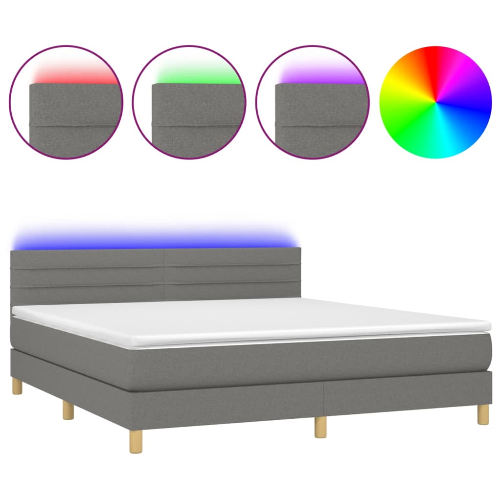 vidaXL Cama box spring con colchón y LED tela gris oscuro 160x200 cm