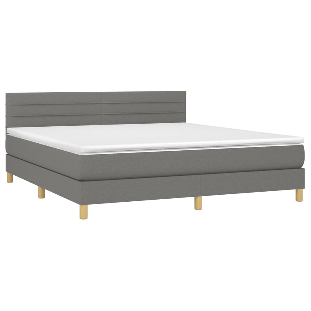 vidaXL Cama box spring con colchón y LED tela gris oscuro 160x200 cm