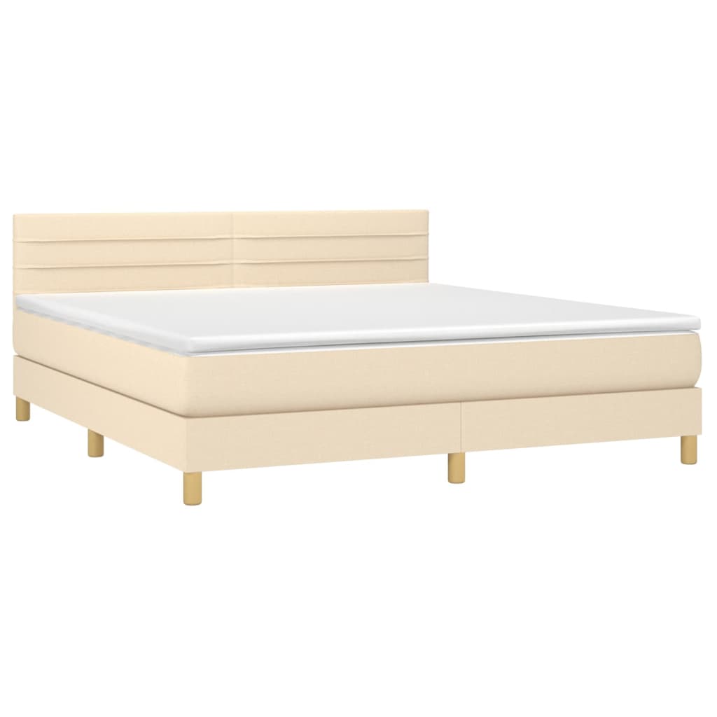 vidaXL Cama box spring con colchón y LED tela crema 160x200 cm