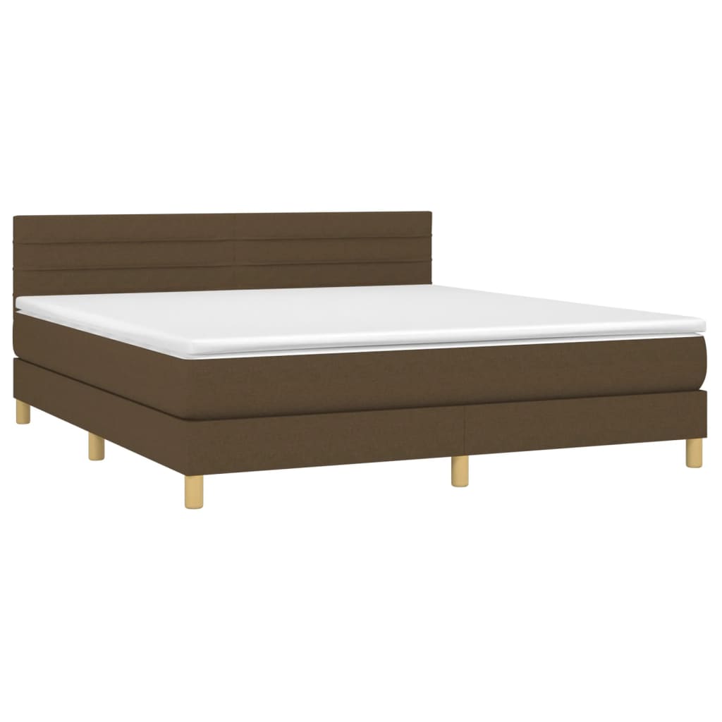 vidaXL Cama box spring con colchón LED tela marrón oscuro 180x200 cm