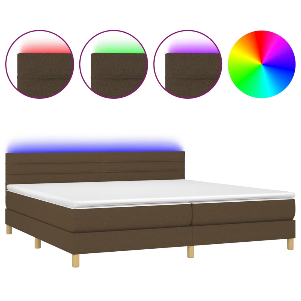 vidaXL Cama box spring con colchón LED tela marrón oscuro 200x200 cm