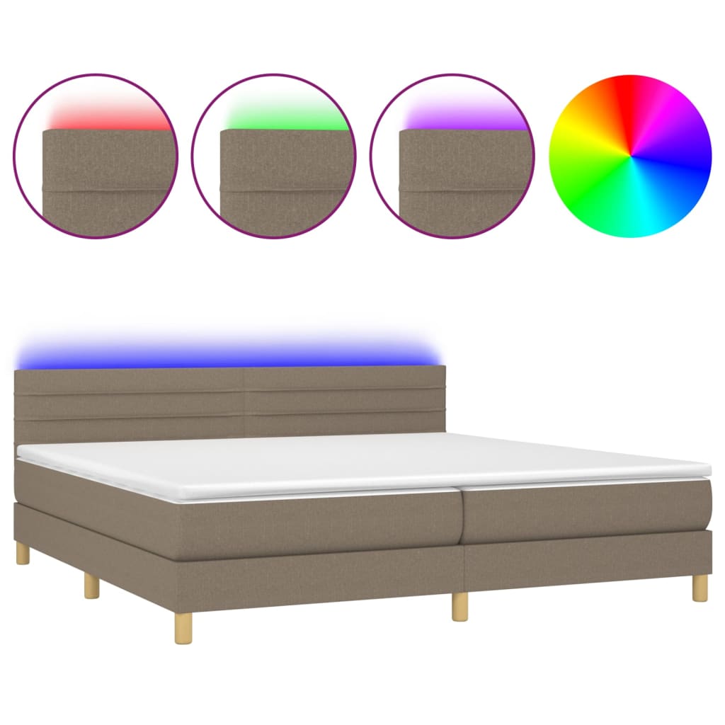 vidaXL Cama box spring con colchón LED tela gris taupe 200x200 cm