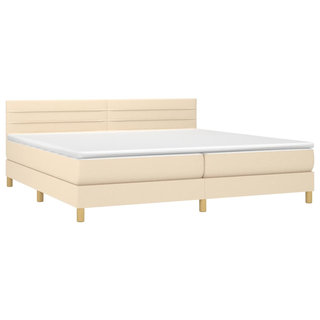 vidaXL Cama box spring con colchón y LED tela crema 200x200 cm