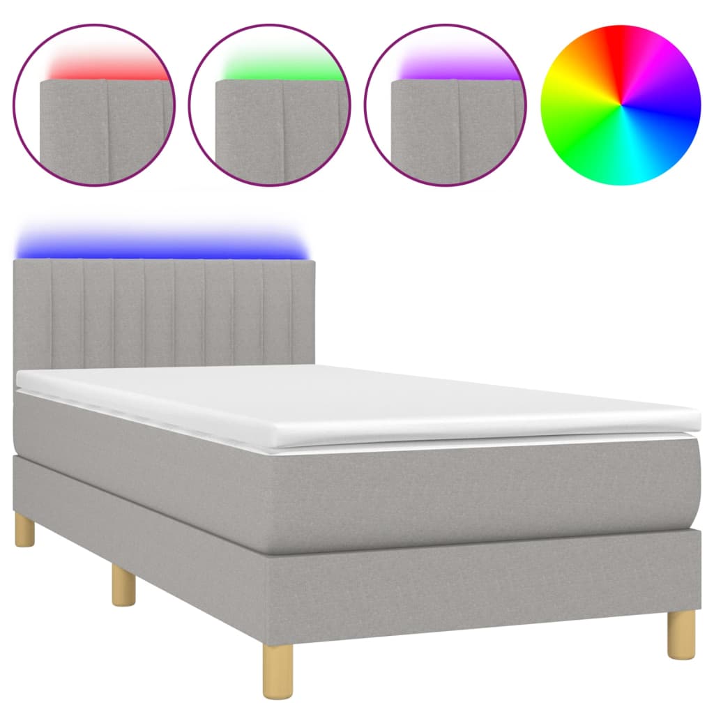 vidaXL Cama box spring con colchón tela y LED gris claro 80x200 cm