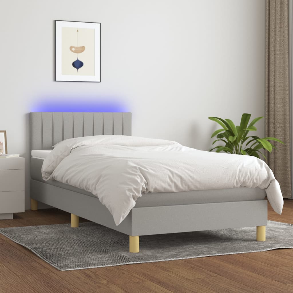 vidaXL Cama box spring con colchón tela y LED gris claro 80x200 cm