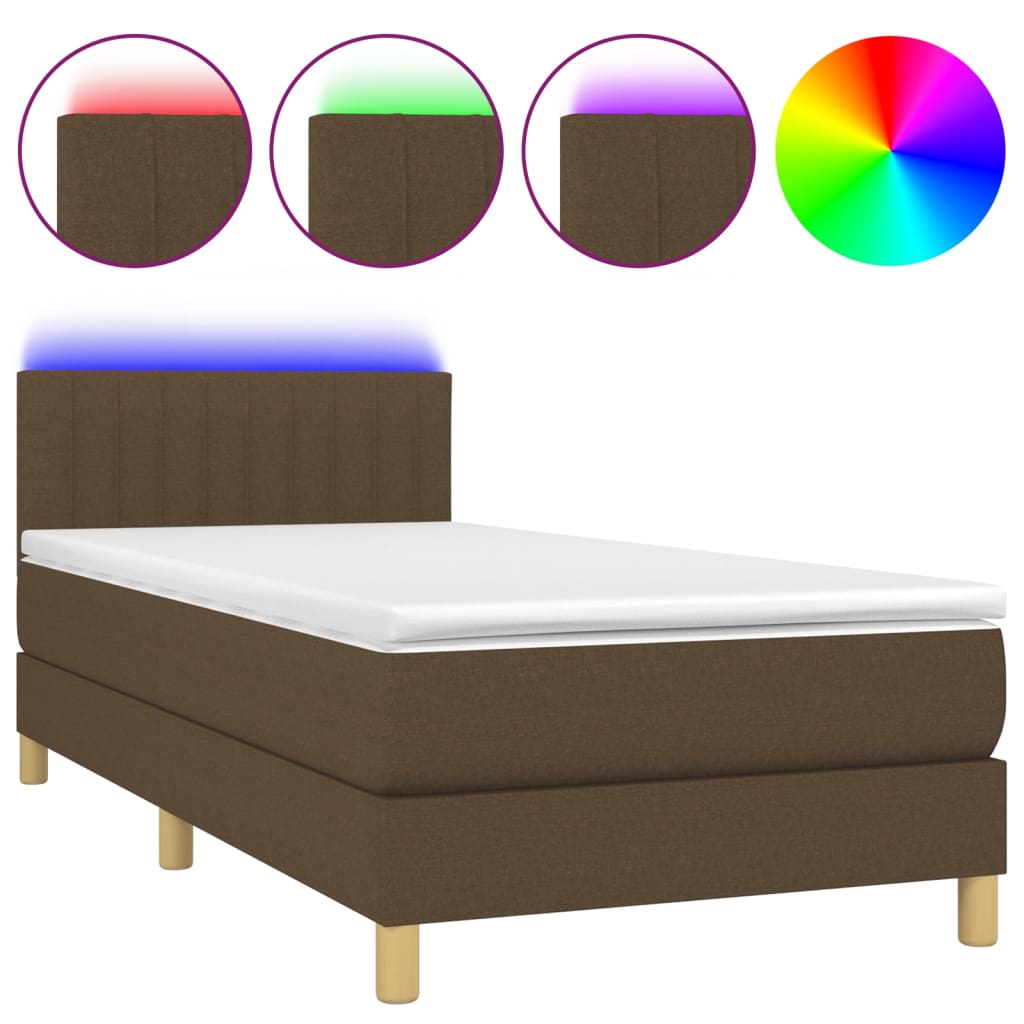 vidaXL Cama box spring con colchón LED tela marrón oscuro 80x200 cm