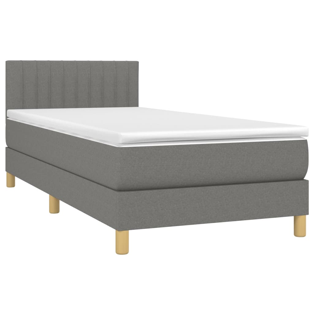 vidaXL Cama box spring con colchón y LED tela gris oscuro 90x190 cm