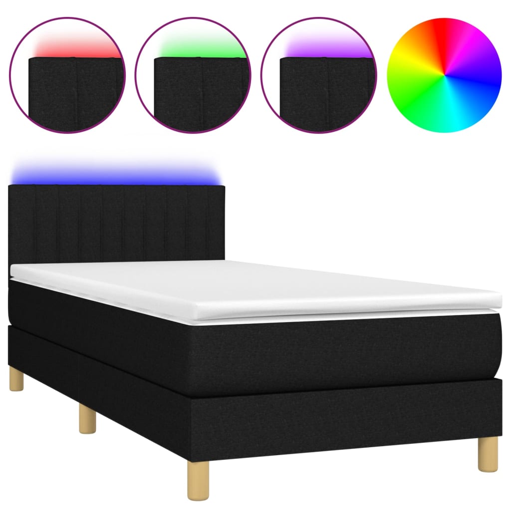 vidaXL Cama box spring con colchón y LED tela negro 90x190 cm