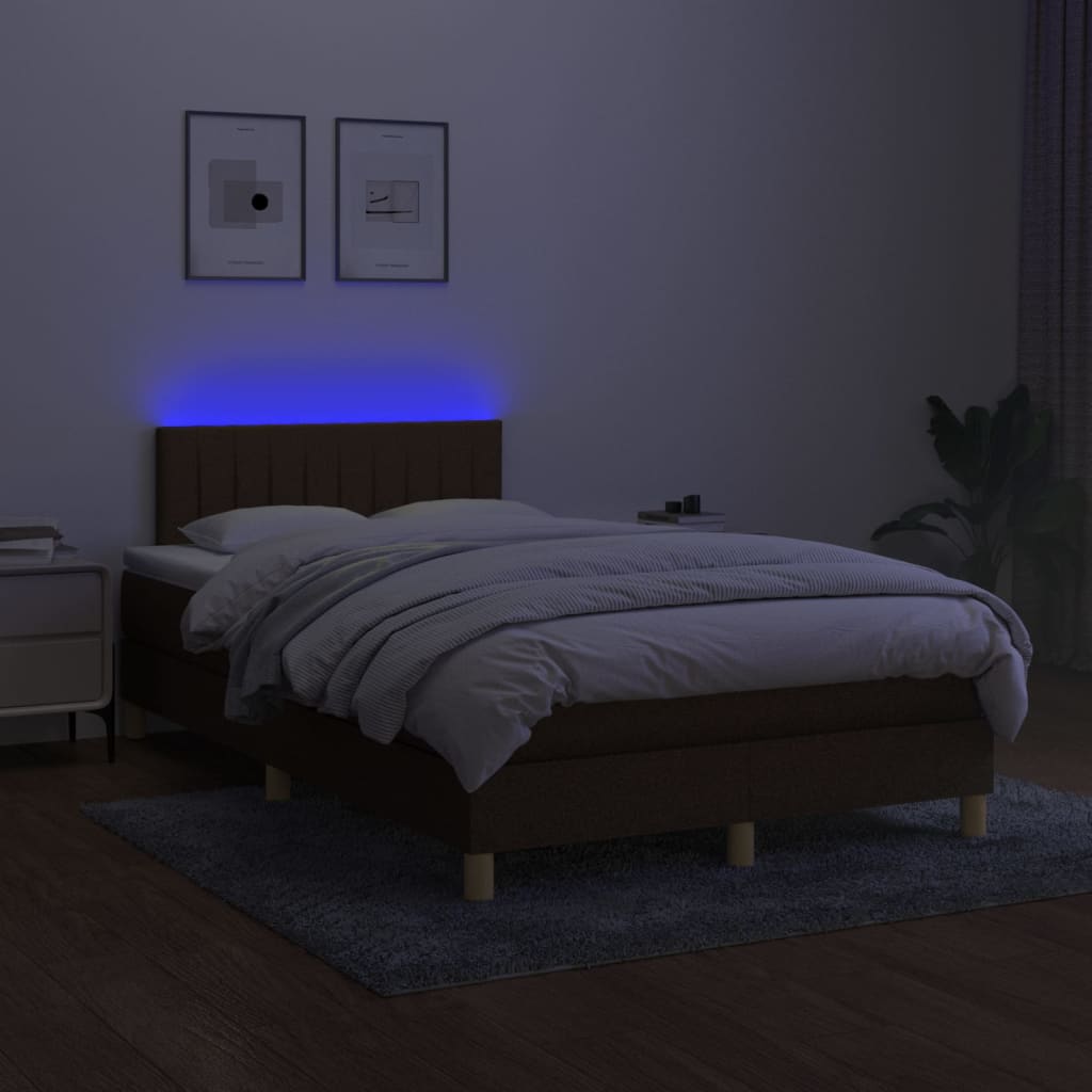 vidaXL Cama box spring con colchón y LED tela marrón oscuro 120x200 cm