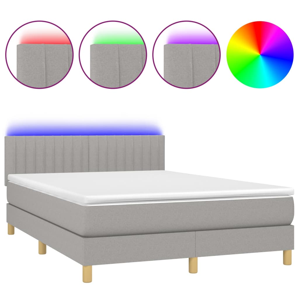 vidaXL Cama box spring colchón y luces LED tela gris claro 140x190 cm