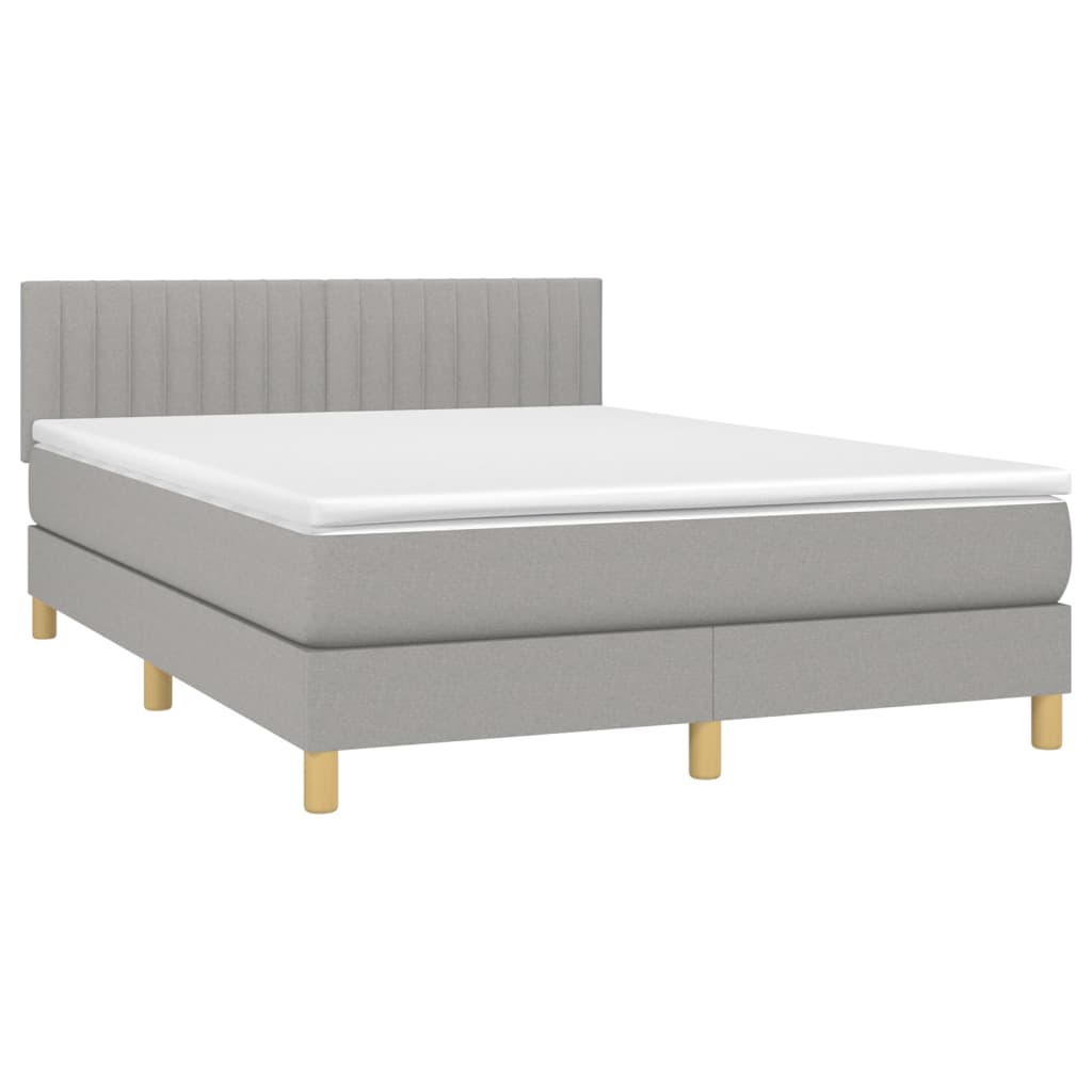 vidaXL Cama box spring colchón y luces LED tela gris claro 140x190 cm