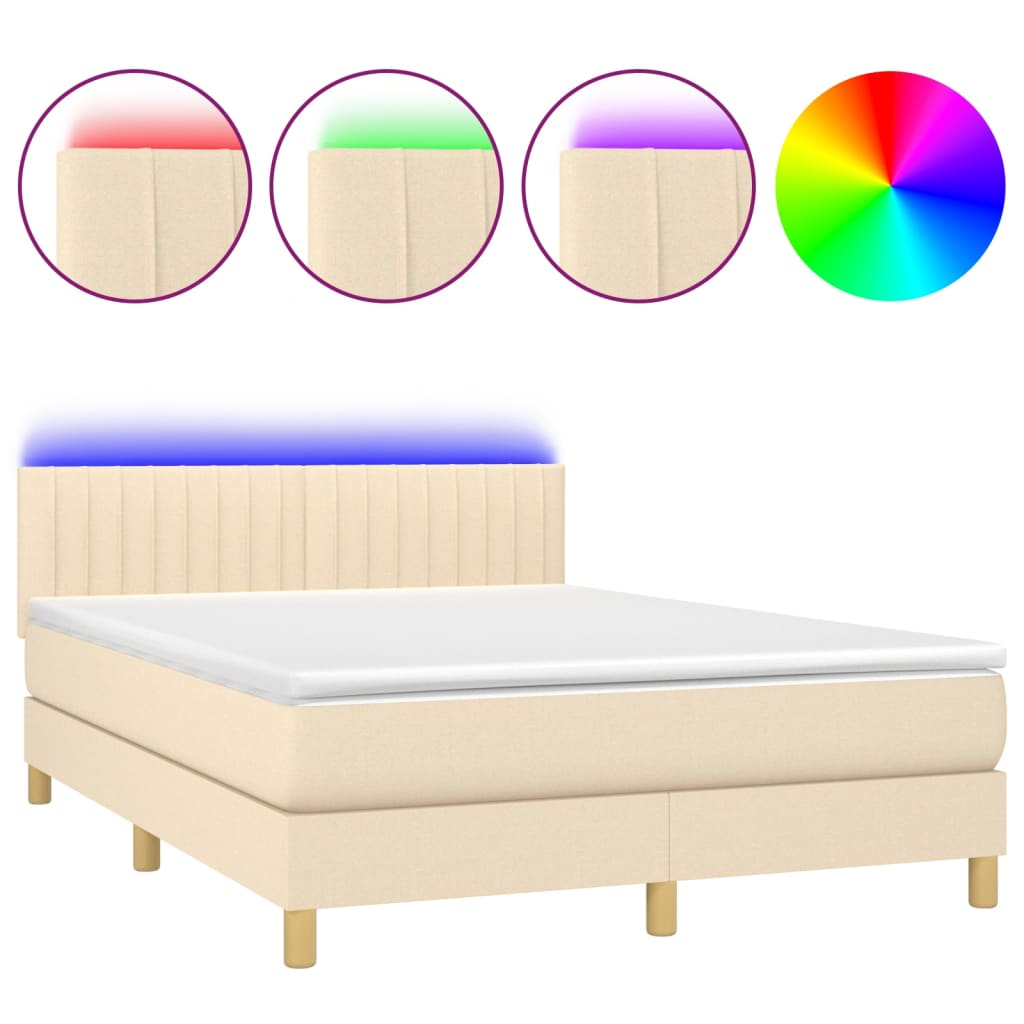 vidaXL Cama box spring colchón y luces LED tela crema 140x190 cm