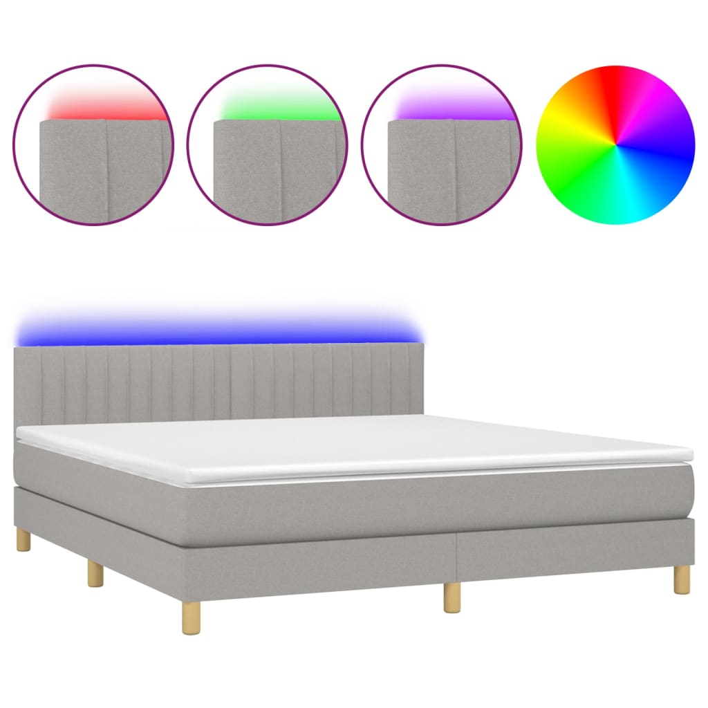 vidaXL Cama box spring con colchón tela y LED gris claro 160x200 cm