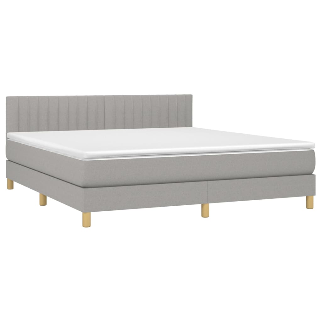 vidaXL Cama box spring con colchón tela y LED gris claro 160x200 cm