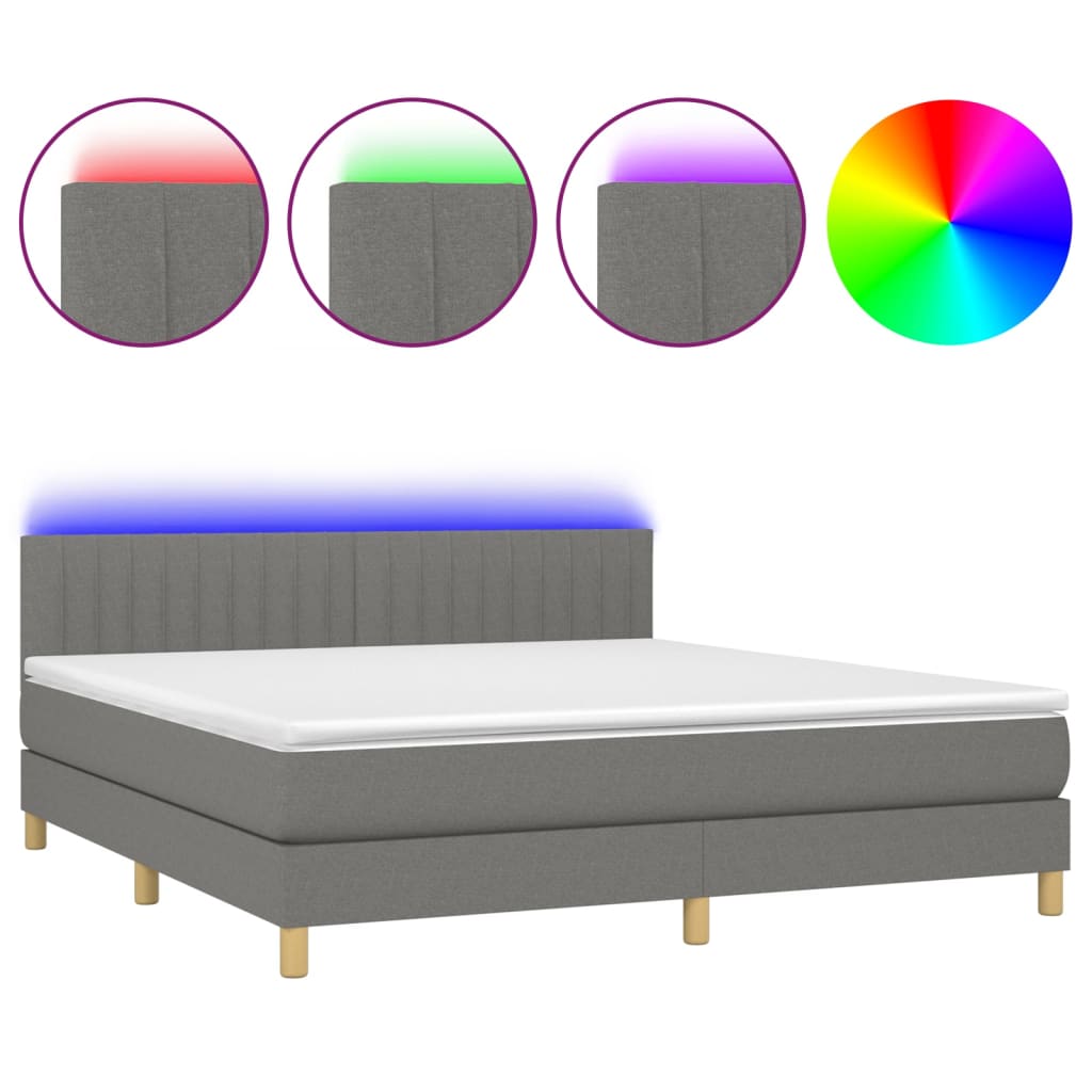 vidaXL Cama box spring con colchón y LED tela gris oscuro 160x200 cm