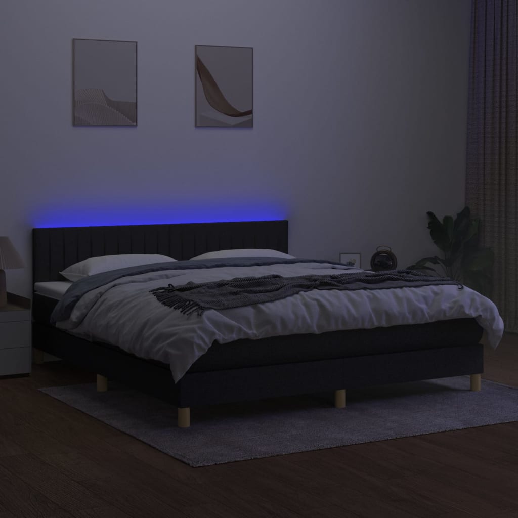 vidaXL Cama box spring con colchón LED tela negro 160x200 cm