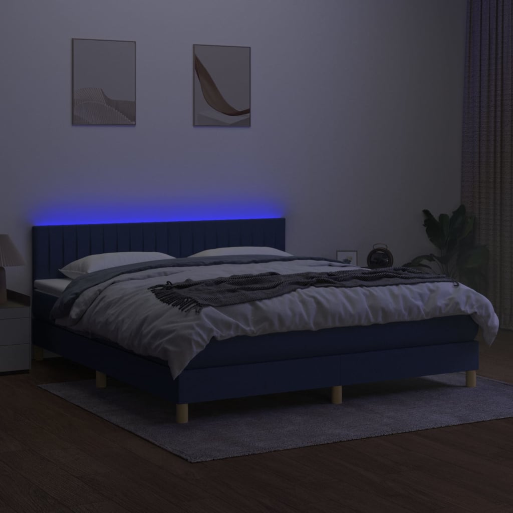 vidaXL Cama box spring con colchón y LED tela crema 160x200 cm