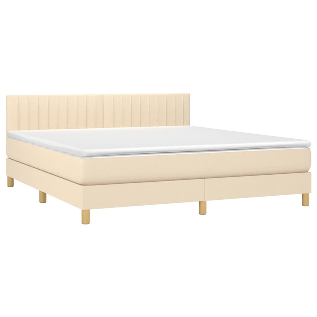 vidaXL Cama box spring con colchón y LED tela crema 160x200 cm