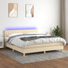 vidaXL Cama box spring con colchón y LED tela crema 160x200 cm