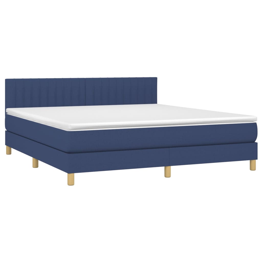 vidaXL Cama box spring con colchón y LED tela azul 160x200 cm