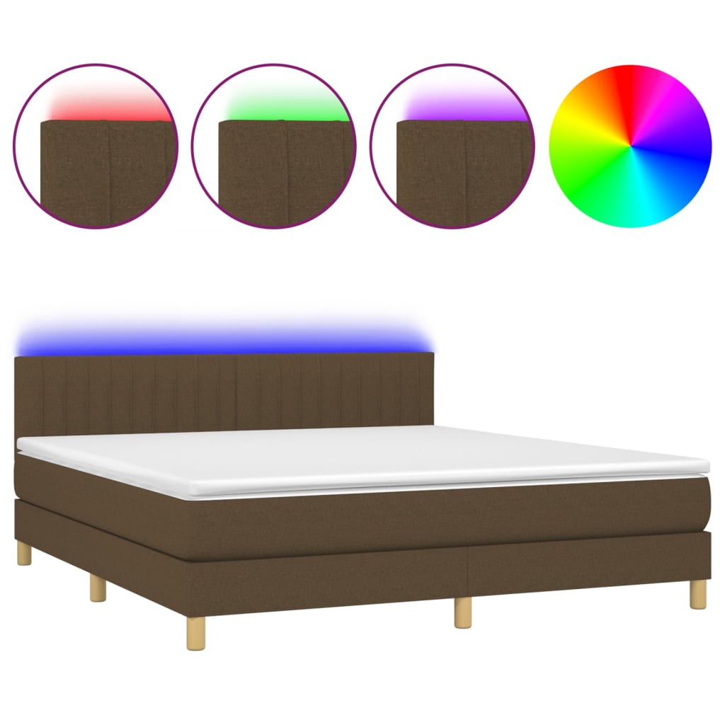 vidaXL Cama box spring con colchón LED tela marrón oscuro 180x200 cm