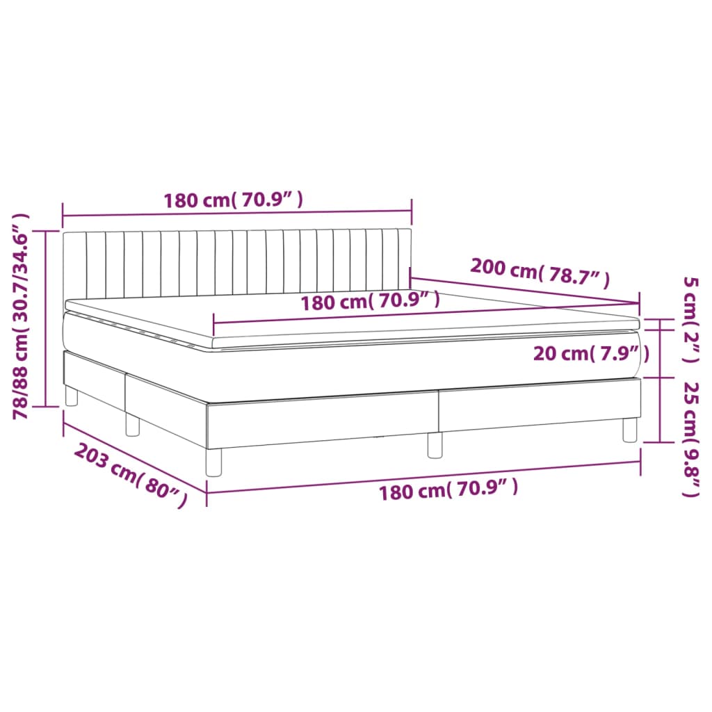 vidaXL Cama box spring con colchón LED tela marrón oscuro 180x200 cm