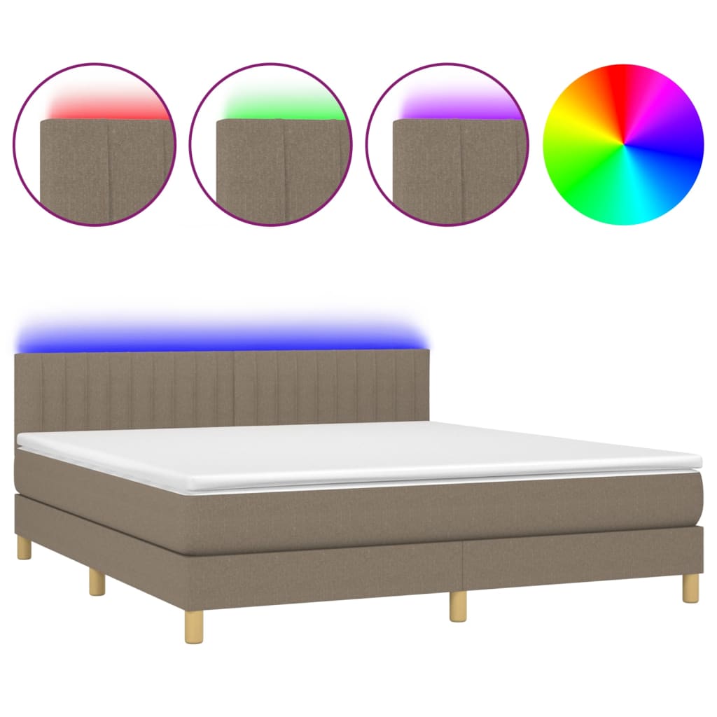 vidaXL Cama box spring con colchón LED tela gris taupe 180x200 cm