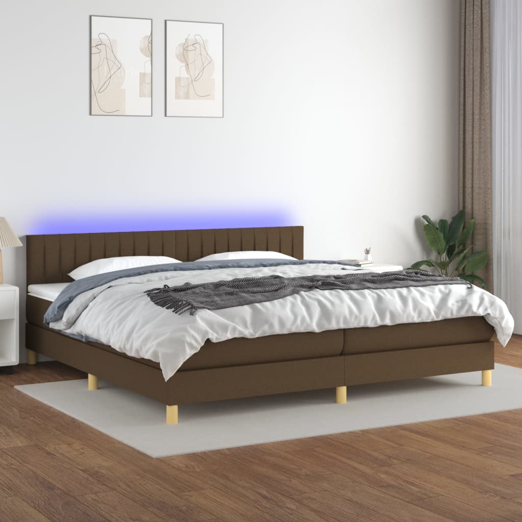 vidaXL Cama box spring con colchón LED tela marrón oscuro 200x200 cm