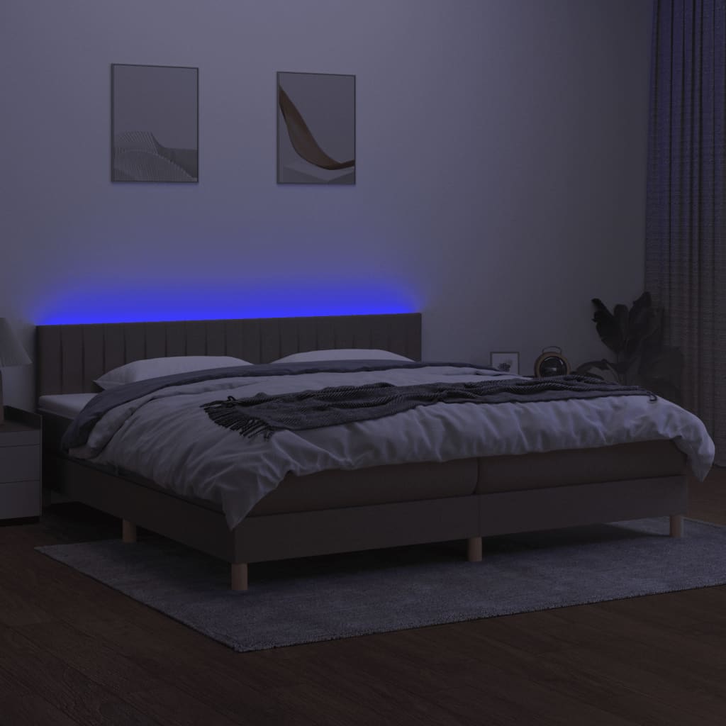 vidaXL Cama box spring con colchón LED tela gris taupe 200x200 cm