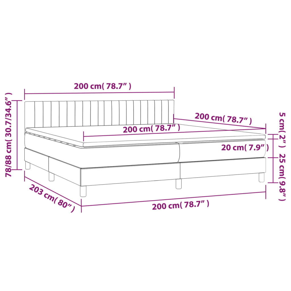 vidaXL Cama box spring con colchón LED tela gris taupe 200x200 cm