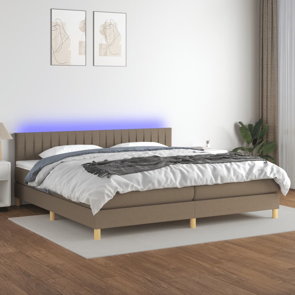 vidaXL Cama box spring con colchón LED tela gris taupe 200x200 cm