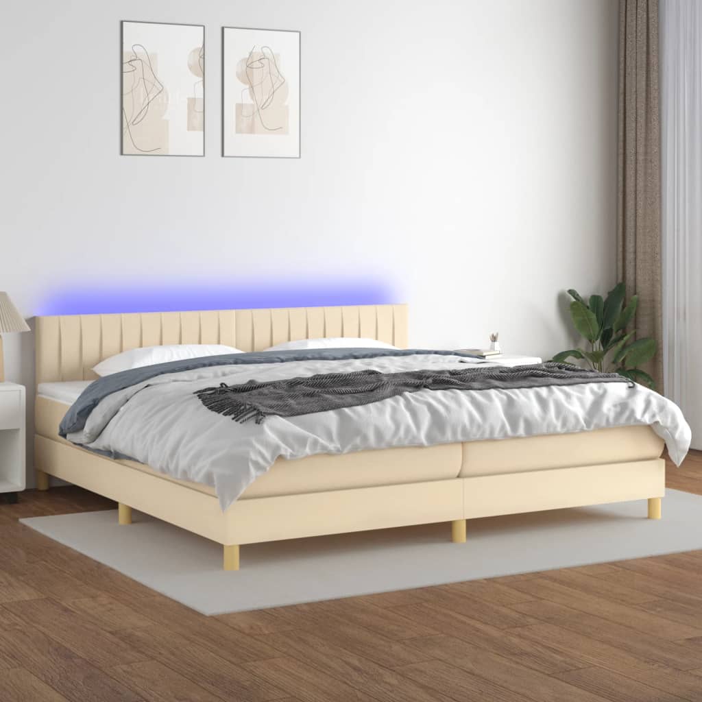 vidaXL Cama box spring con colchón y LED tela crema 200x200 cm