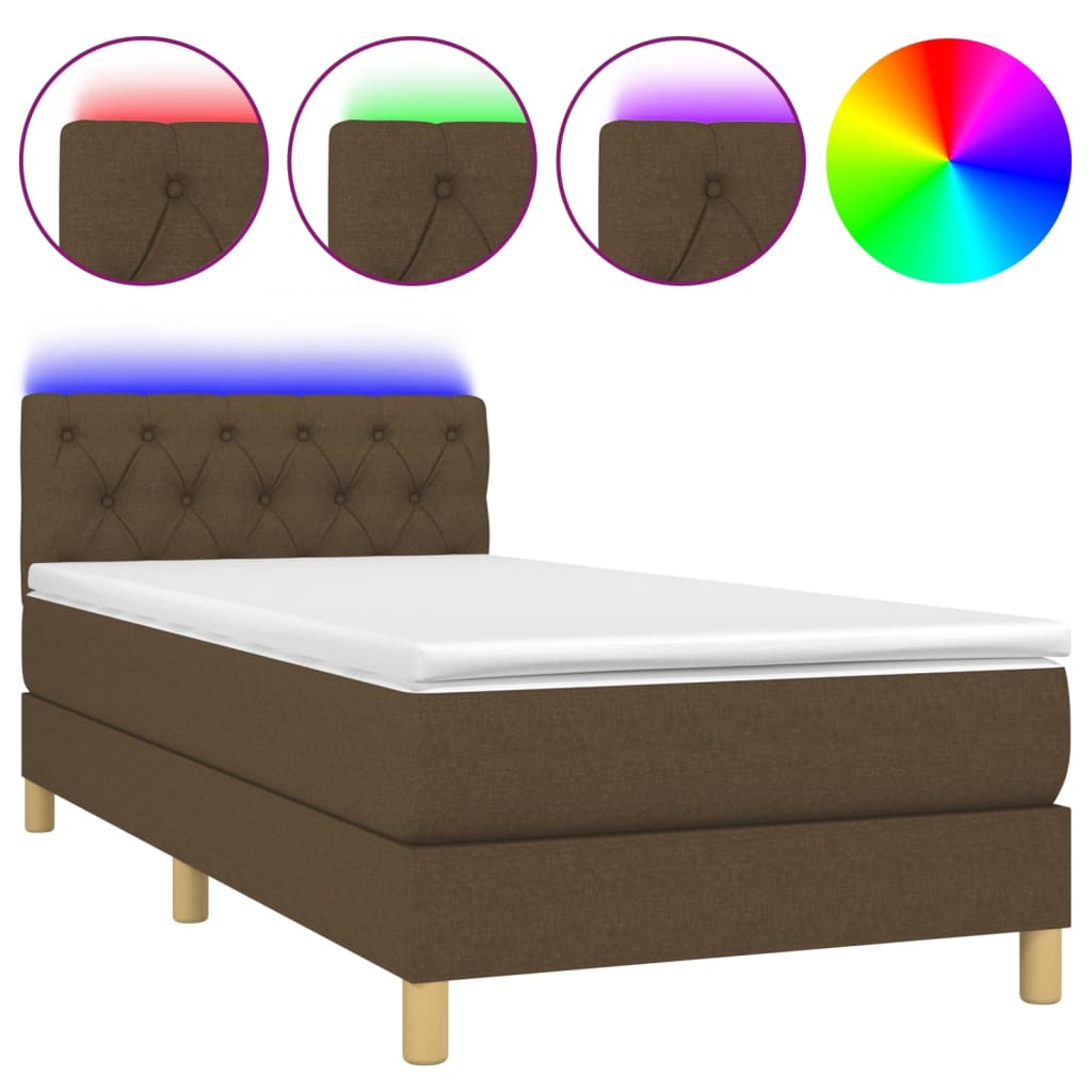 vidaXL Cama box spring con colchón LED tela marrón oscuro 80x200 cm