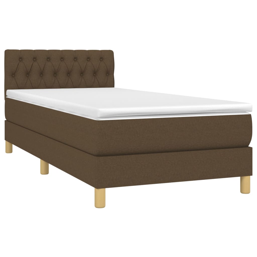 vidaXL Cama box spring con colchón LED tela marrón oscuro 80x200 cm