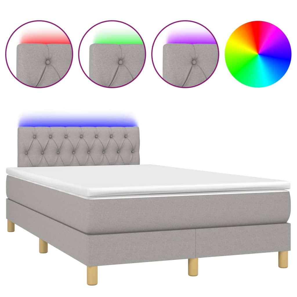 vidaXL Cama box spring con colchón tela y LED gris claro 120x200 cm