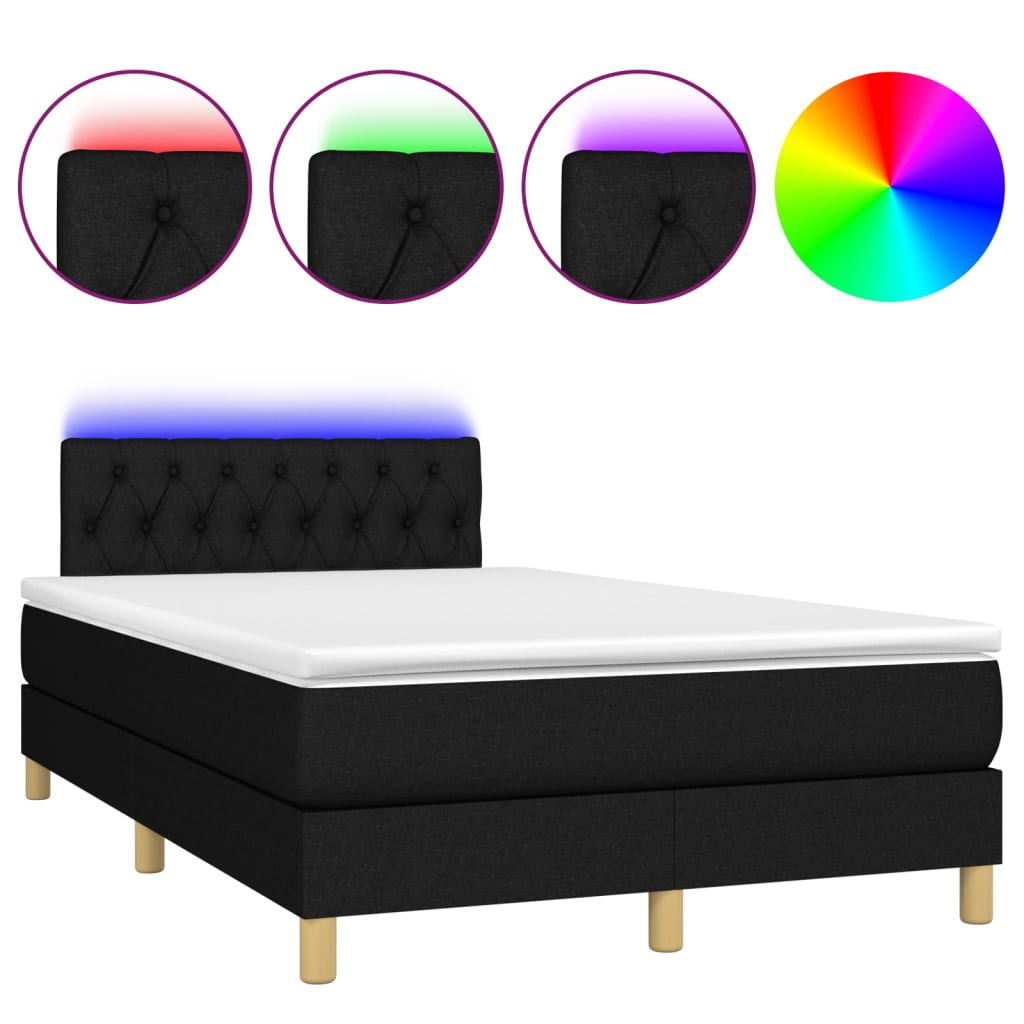 vidaXL Cama box spring con colchón LED tela negro 120x200 cm