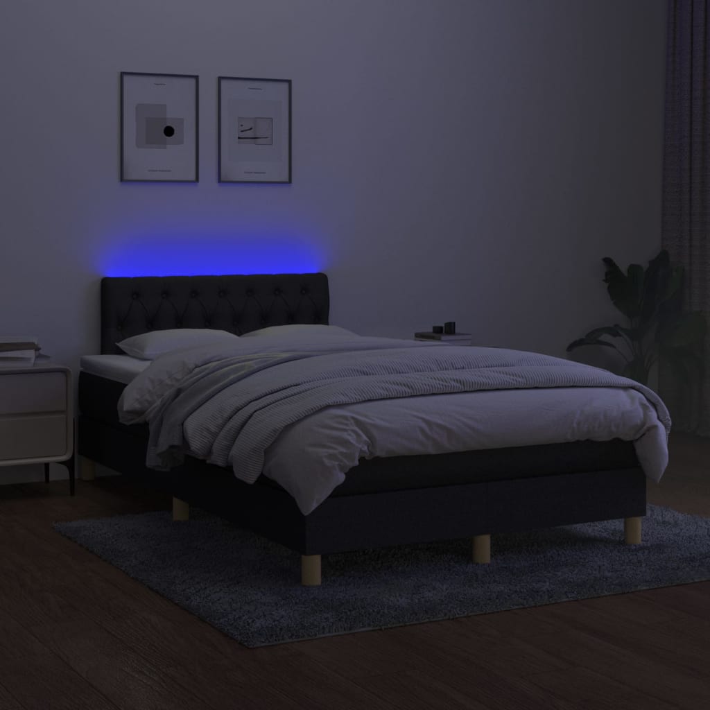 vidaXL Cama box spring con colchón LED tela negro 120x200 cm