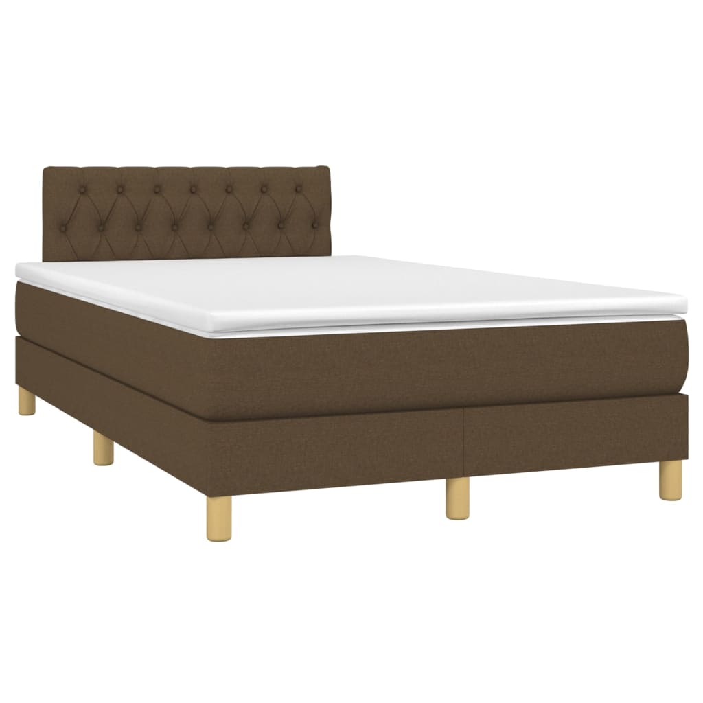 vidaXL Cama box spring con colchón y LED tela marrón oscuro 120x200 cm