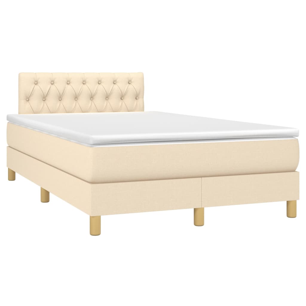 vidaXL Cama box spring con colchón y LED tela crema 120x200 cm