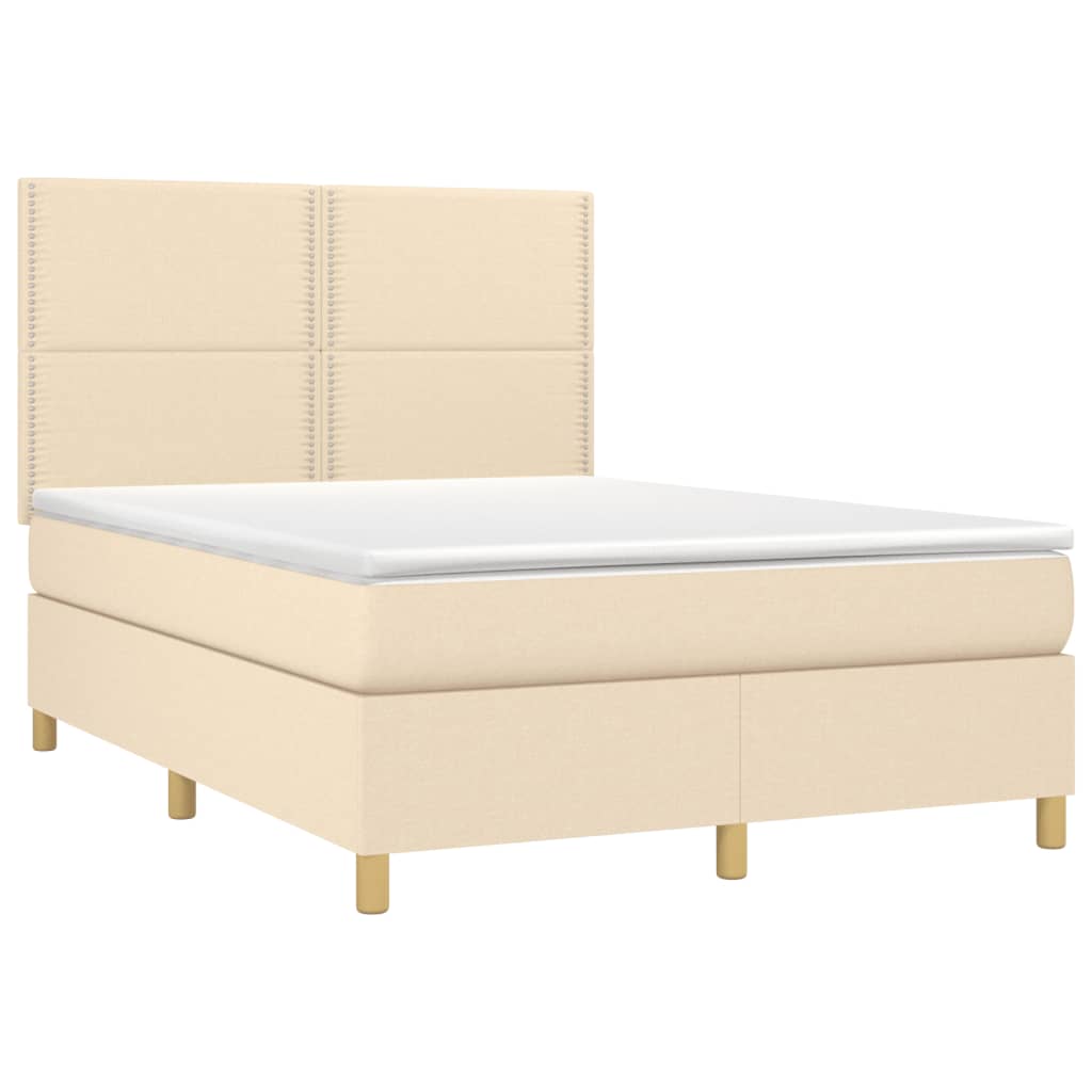 vidaXL Cama box spring con colchón y LED tela crema 140x200 cm