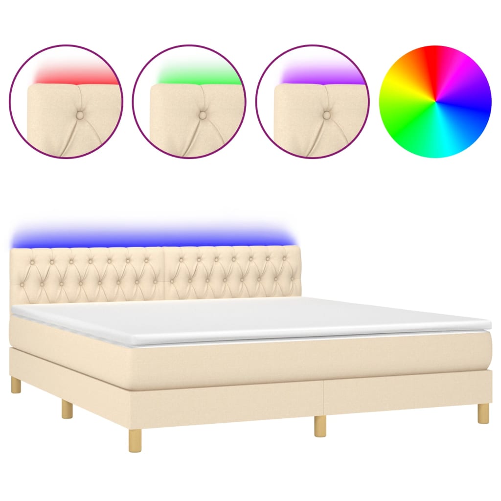 vidaXL Cama box spring con colchón y LED tela crema 160x200 cm