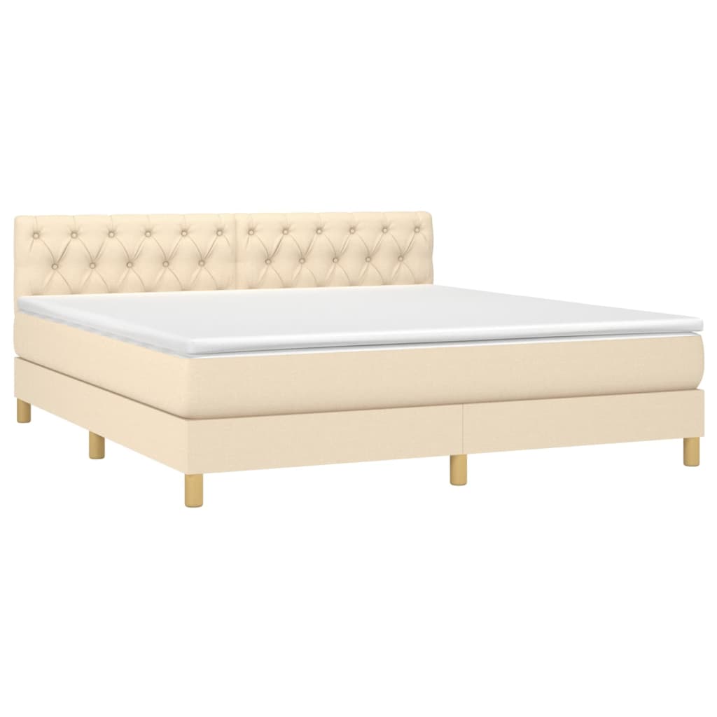 vidaXL Cama box spring con colchón y LED tela crema 160x200 cm