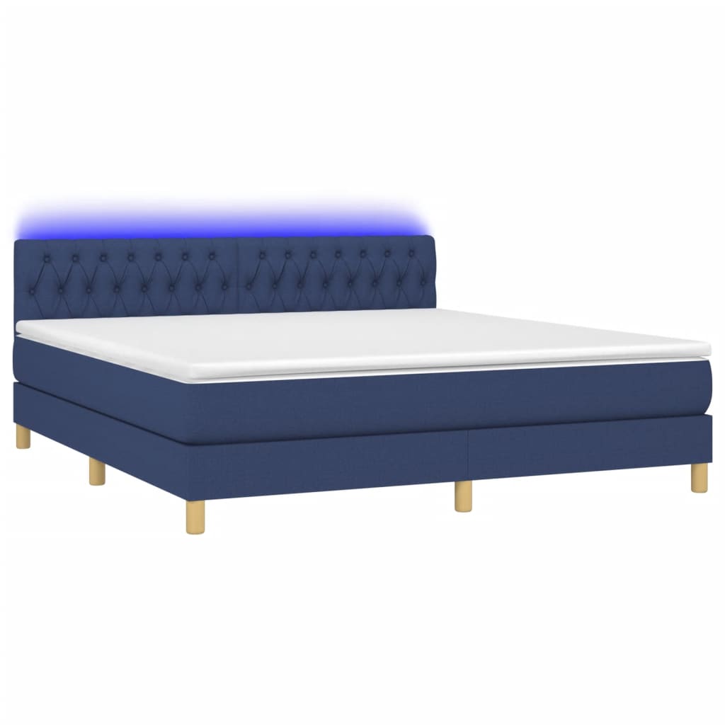 vidaXL Cama box spring con colchón y LED tela azul 160x200 cm