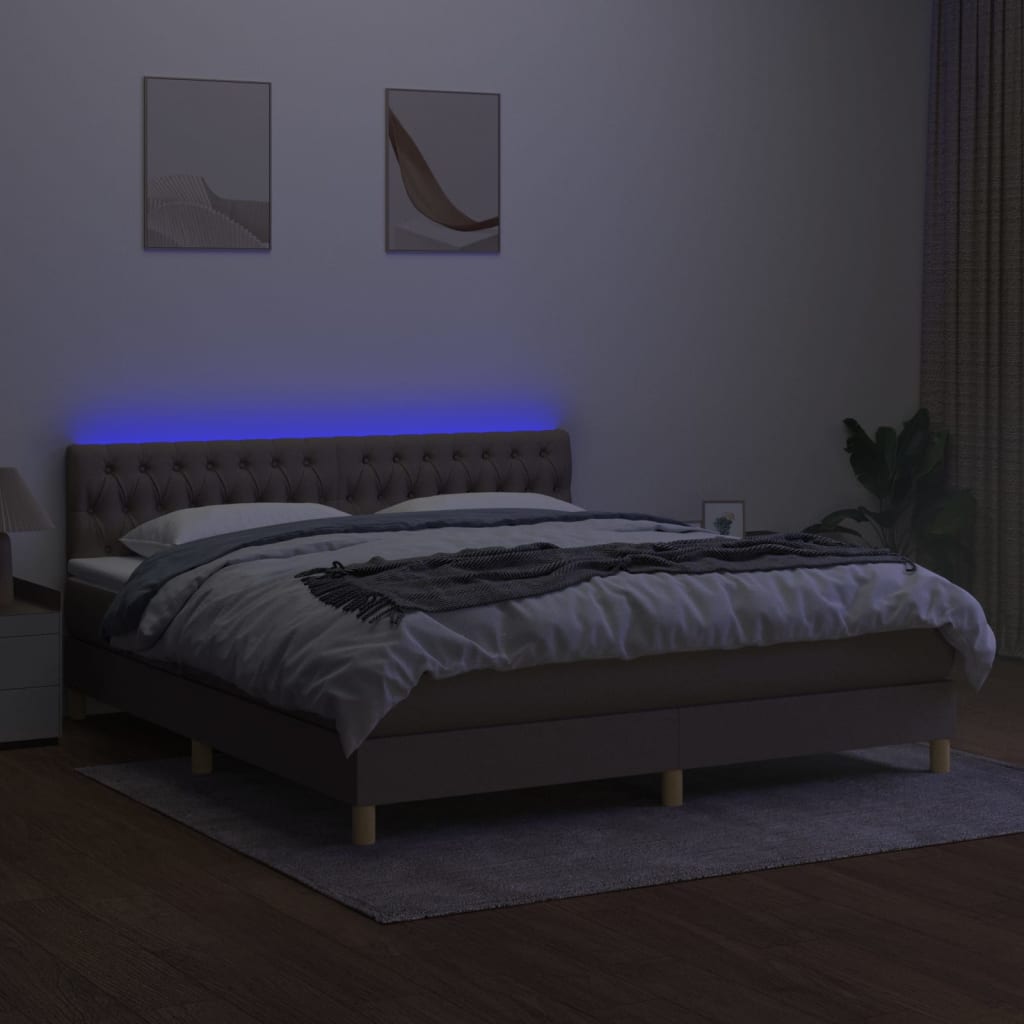 vidaXL Cama box spring con colchón LED tela gris taupe 180x200 cm