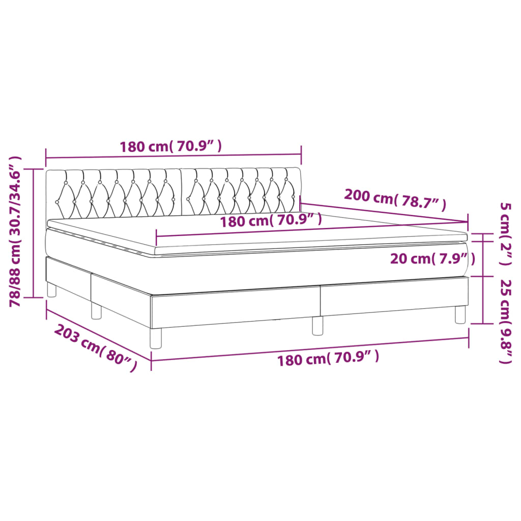 vidaXL Cama box spring con colchón LED tela gris taupe 180x200 cm